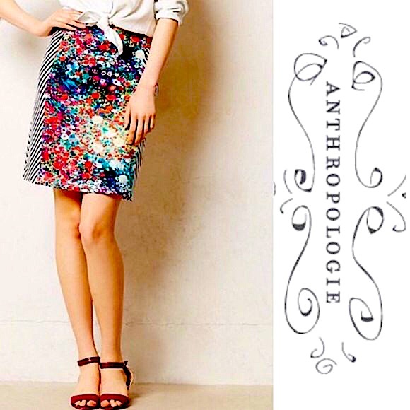 Anthropologie ‘Tabitha’ Women’s Multicolor Floral Stripe Casual Pencil Skirt - Picture 3 of 6